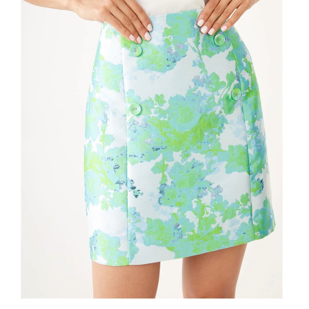Abbey Glass Jessica Skirt Green Abstract Brocade sz XL - Picture 3 of 6